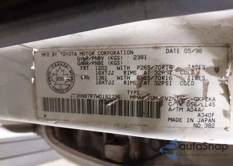 1998 Toyota 4Runner Limited from USA, damaged, VIN JT3HN87R7W0182736